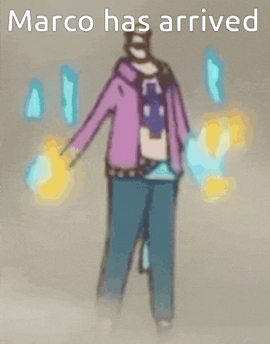a drawing of a person with the words marco has arrived on it