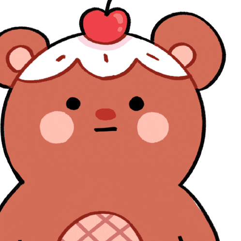 a brown teddy bear with a cherry on top of his head