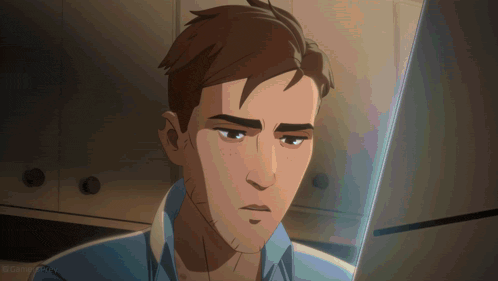 a cartoon of a man looking at a screen with a watermark that says comic con