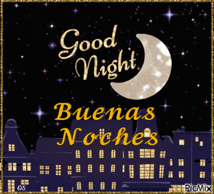 a picture of a castle and a crescent moon with the words " good night buenas noches "
