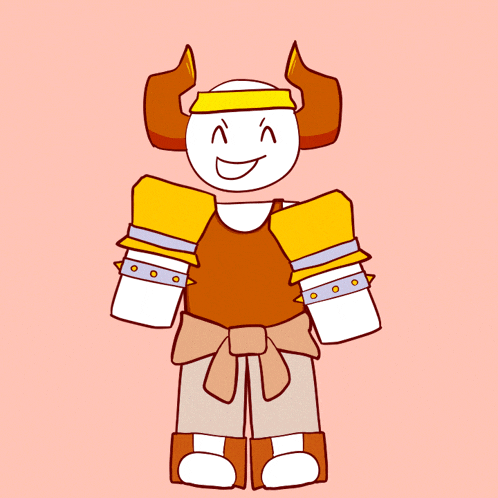 a cartoon drawing of a person with horns and gloves on