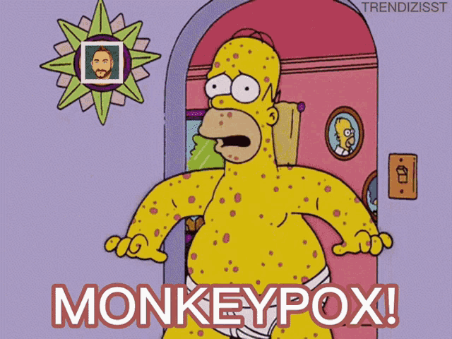a cartoon of homer simpson with the words monkeypox on the bottom