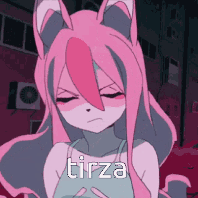 a cartoon of a girl with pink hair and the word tirza on it