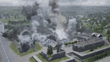 an aerial view of a large explosion in a video game