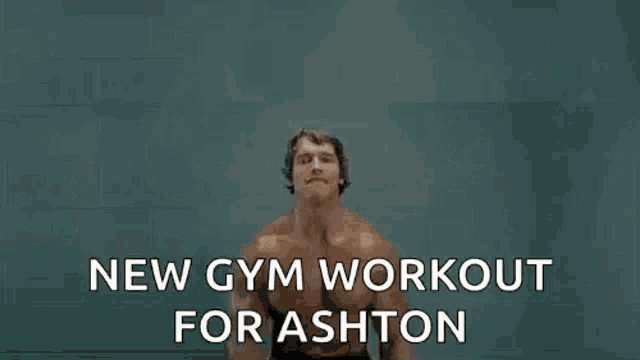 arnold schwarzenegger is holding two cats in his arms and says " new gym workout for ashton " on the bottom