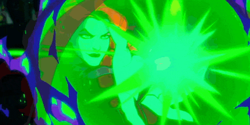 a cartoon of a woman holding a green light in her hand .