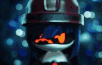 a cartoon character is wearing a hat and sunglasses and has a red eye