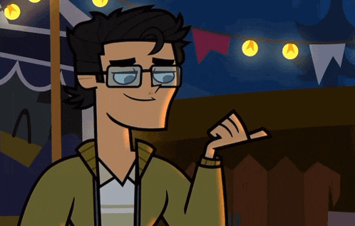 a cartoon character wearing glasses is smiling and giving a thumbs up