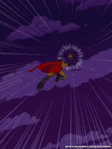 a cartoon drawing of a green and red robot with a purple background