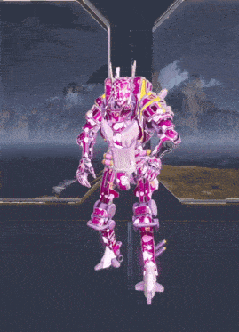 a purple robot with a floral pattern on it