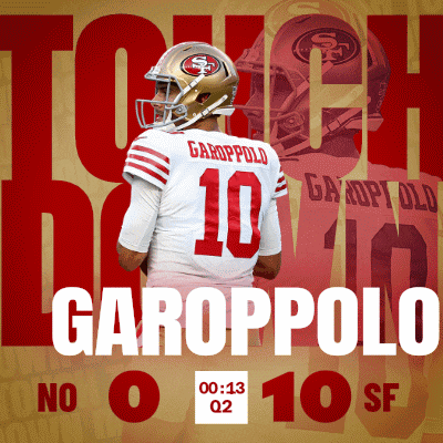 garoppolo is number 10 for the san francisco 49ers and has a helmet on