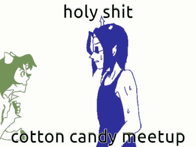 a drawing of a couple hugging with the words holy shit cotton candy meetup on the bottom