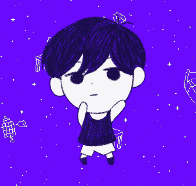 a drawing of a boy on a purple background with stars