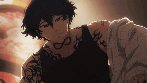 a man with a tattoo on his arm has the letter s on his neck