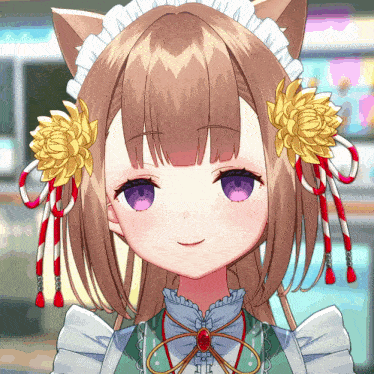 a close up of a girl with purple eyes