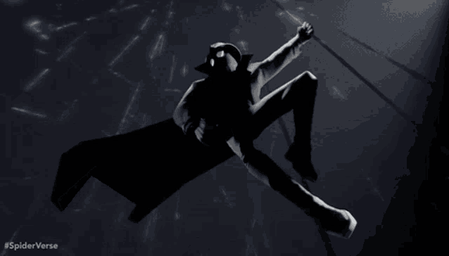 a black and white drawing of a man with the words #spiderverse below it