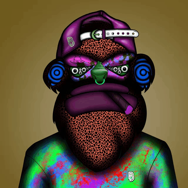 a drawing of a monkey wearing a hat and headphones