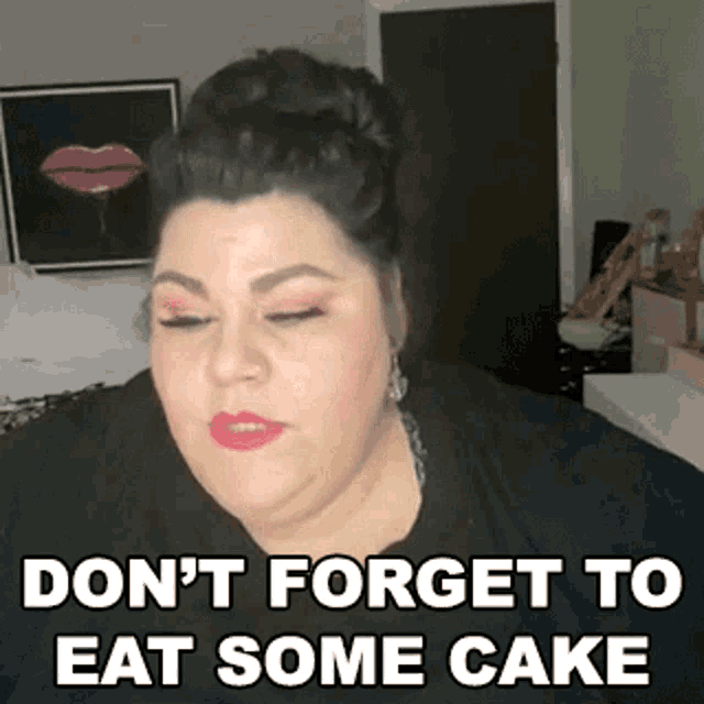 Dont Forget To Eat Some Cake Cameo GIF - Dont Forget To Eat Some Cake Cameo Treat Yourself To Cake GIFs