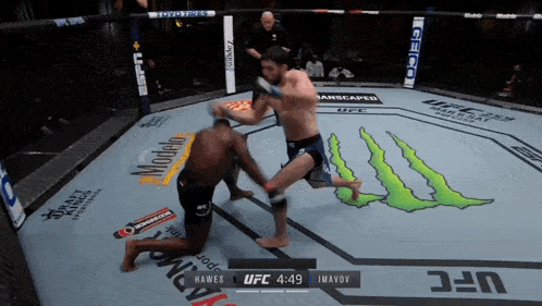 a fighter in a ufc ring with a monster on the floor