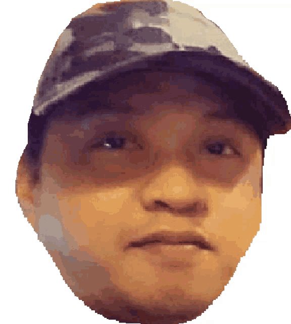 a close up of a man wearing a baseball cap