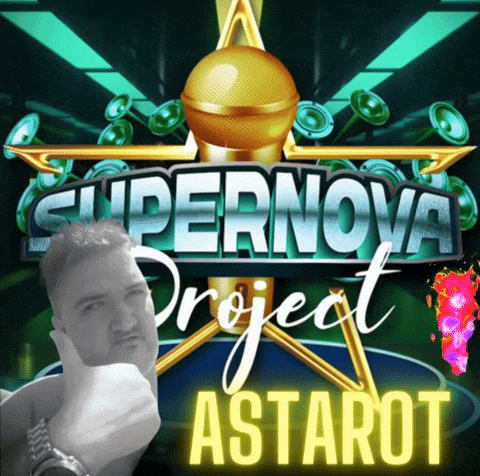 a poster for supernova project astarot with a man giving the middle finger