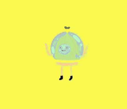 a cartoon character is flying through the air in a bubble with a face on it .