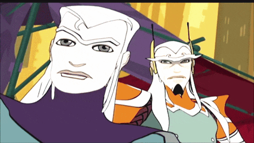 a cartoon of a man with long white hair