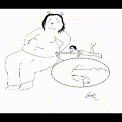 a black and white drawing of a woman sitting next to a man in a bath tub