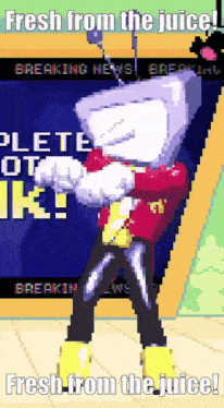 a pixel art of a person with the words fresh from the juice