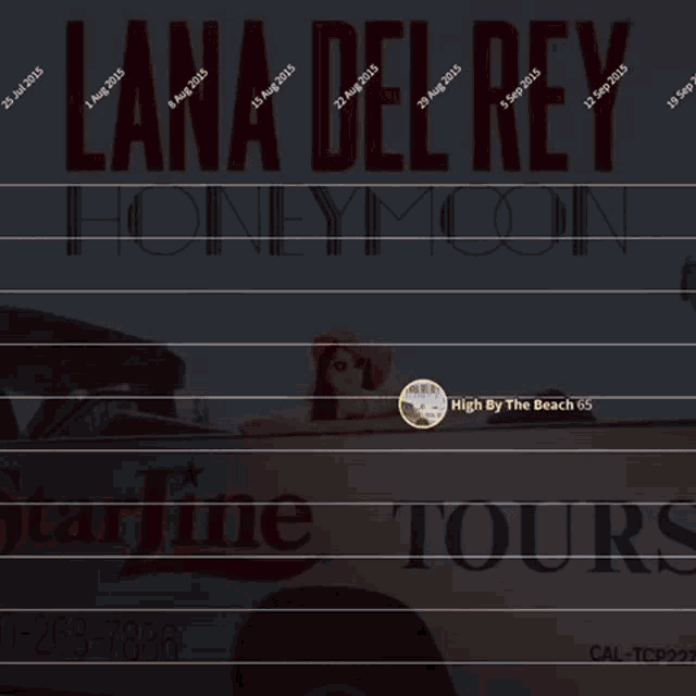 a poster for lana del rey 's honeymoon has a picture of a woman in a boat