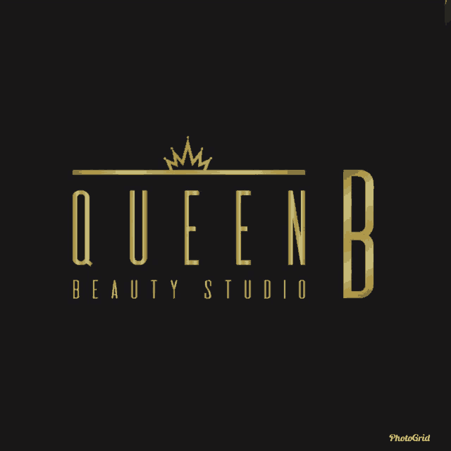 a logo for queen b beauty studio with a crown on it
