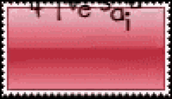 a red postage stamp with a white border and a white border