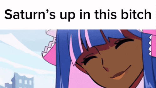 a picture of a girl with the caption saturn 's up in this bitch ..