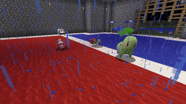 a screenshot of a video game shows a pool with a few animals in it