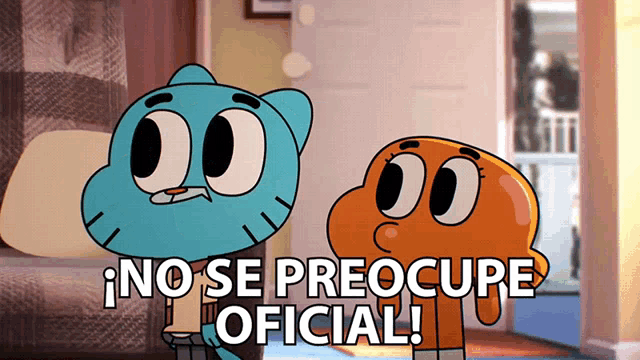 gumball and darwin from the amazing world of gumball standing next to each other
