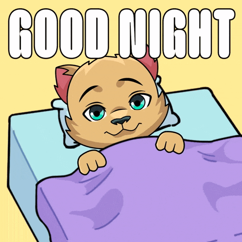 a cartoon cat is laying in a bed with the words good night written above it