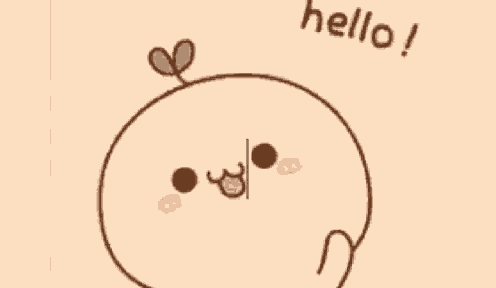 a cartoon drawing of a seal with a plant growing out of its head and the words `` hello ! ''