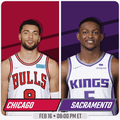 a chicago bulls player and a kings player are shown