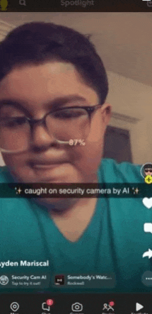 a boy wearing glasses is caught on security camera by ai