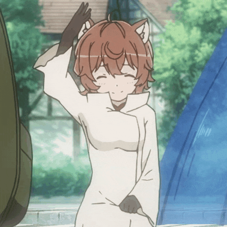 a cartoon girl with a cat ear on her head is smiling