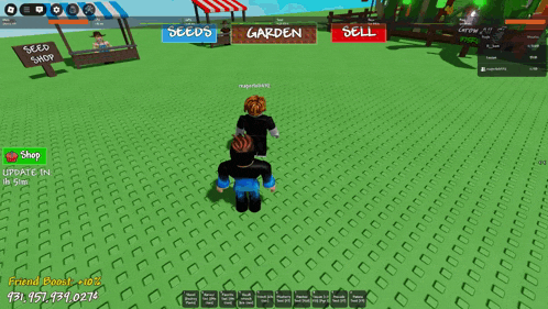 a screenshot of a video game with the words seeds garden and sell