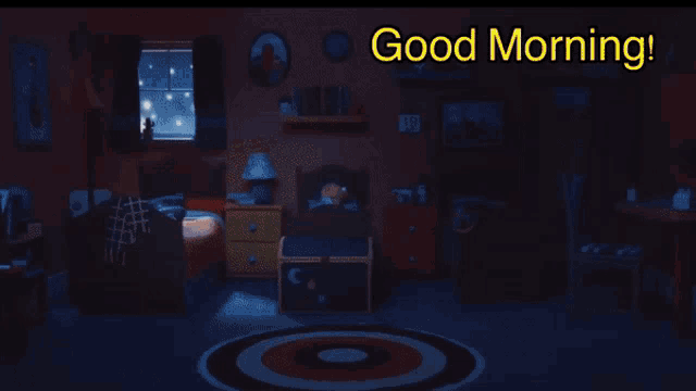 a picture of a lamp with the words " good morning " below it