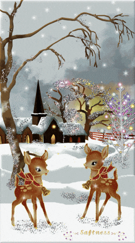 a painting of two deer in the snow with the word softness on the bottom right