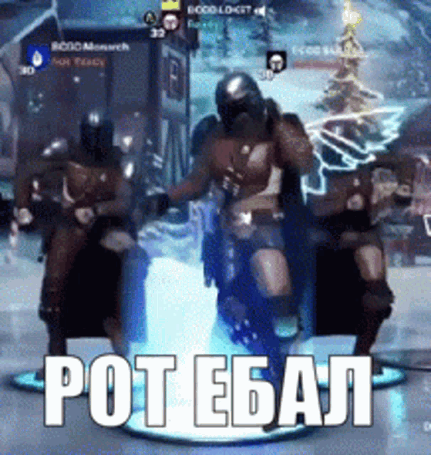 a group of people are dancing in a video game with the words pot ebal written on the bottom
