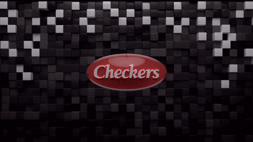 a checkers logo is lit up in red on a black background