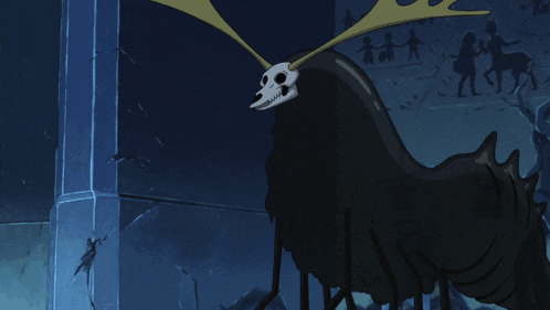a drawing of a monster with a skull on top