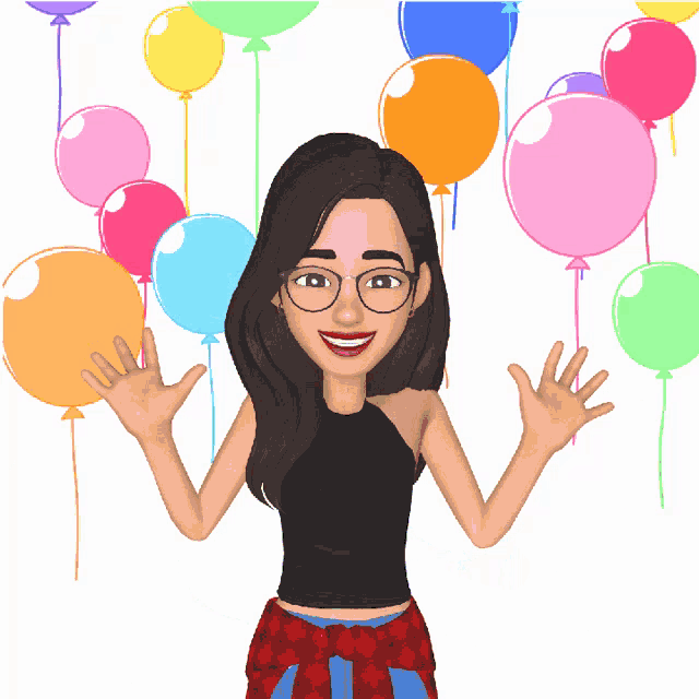 a cartoon of a girl with balloons behind her