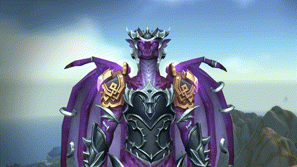 a purple dragon with a crown on its head is standing in front of mountains