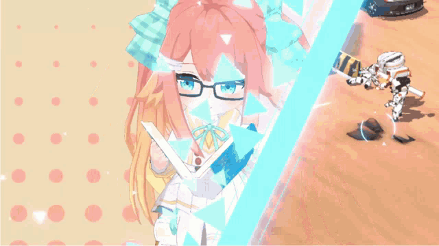 a cartoon girl with glasses is holding a book