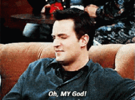 a man is sitting on a couch with his eyes closed and saying oh my god